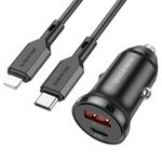 Casa si Gradina - Electrice - Accesorii electrice - Baterii, acumulatori si incarcatoare - Incarcator Auto Borofone Bz18a Dual Usb A Qc 18w Usb C Pd 20w Cu Cablu Type C - Compatibil Cu iPhone - Negru - Infinity.ro