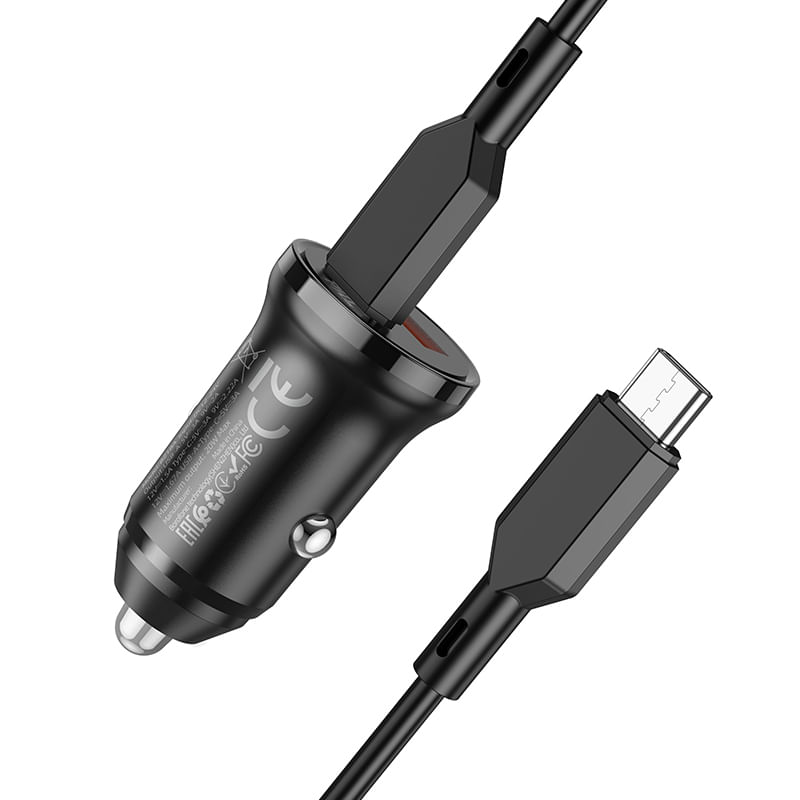 Laptop, Telefoane si Tablete - Telefoane mobile si accesorii - Accesorii Telefoane - Incarcatoare telefoane - Incarcator auto Borofone telefon sau tableta USB TYPE C PD 20W QC 3.0 18W cu cablu tip C la tip C inclus, negru - Infinity.ro