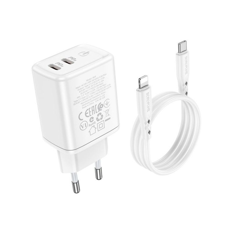 Laptop, Telefoane si Tablete - Telefoane mobile si accesorii - Accesorii Telefoane - Incarcatoare telefoane - Incarcator Retea Borofone Iesire 2 X Usb - C, Putere Incarcare 35W, Quick Charge 3.0, Cablu Lightning Inclus, Alb BN9 - Infinity.ro
