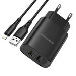 Laptop, Telefoane si Tablete - Telefoane mobile si accesorii - Accesorii Telefoane - Incarcatoare telefoane - Incarcator Retea Alimentator 2 x USB 2.1A pentru iPhone cu Cablu tip Lightning 1m - Borofone - Infinity.ro