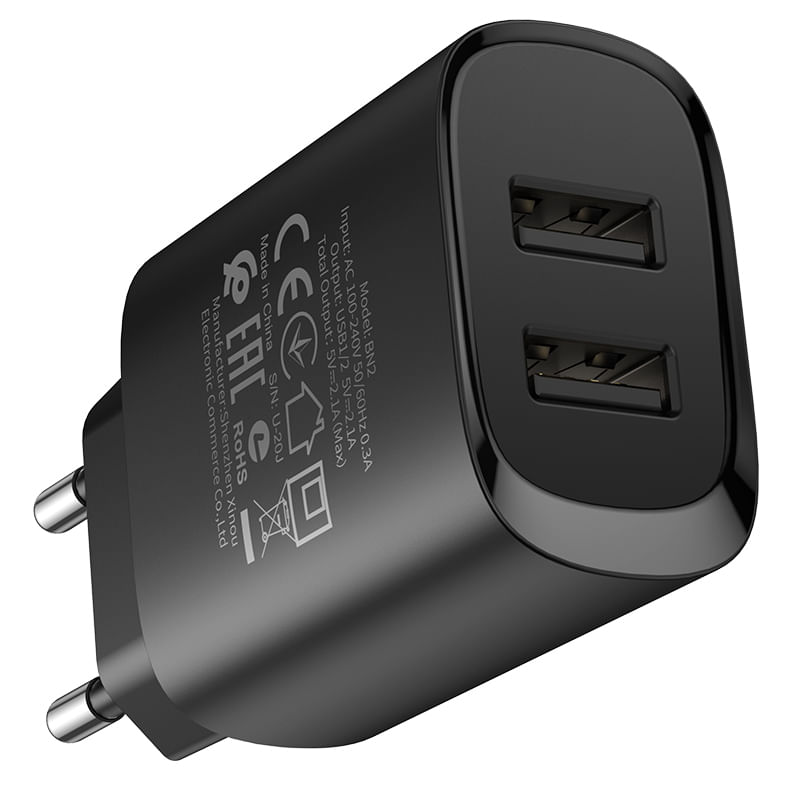 Laptop, Telefoane si Tablete - Telefoane mobile si accesorii - Accesorii Telefoane - Incarcatoare telefoane - Incarcator Retea Alimentator 2 x USB 2.1A pentru iPhone cu Cablu tip Lightning 1m - Borofone - Infinity.ro