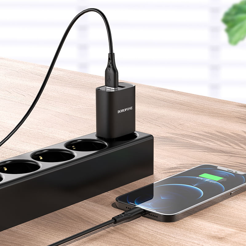 Laptop, Telefoane si Tablete - Telefoane mobile si accesorii - Accesorii Telefoane - Incarcatoare telefoane - Incarcator Retea Alimentator 2 x USB 2.1A pentru iPhone cu Cablu tip Lightning 1m - Borofone - Infinity.ro