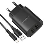 Laptop, Telefoane si Tablete - Telefoane mobile si accesorii - Accesorii Telefoane - Incarcatoare telefoane - Incarcator Retea Alimentator 2 x USB 2.1A pentru iPhone cu Cablu tip Lightning 1m - Borofone - Infinity.ro