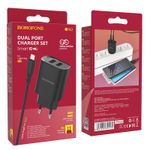 Laptop, Telefoane si Tablete - Telefoane mobile si accesorii - Accesorii Telefoane - Incarcatoare telefoane - Incarcator Retea Alimentator 2 x USB 2.1A pentru iPhone cu Cablu tip Lightning 1m - Borofone - Infinity.ro