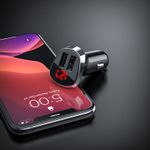 Laptop, Telefoane si Tablete - Telefoane mobile si accesorii - Accesorii Telefoane - Incarcatoare telefoane - Incarcator Auto Dual USB, LED, cu Cablu Lightning, pentru iPhone / Android / Huawei 2.4 A Borofone BZ15 - Negru - Infinity.ro