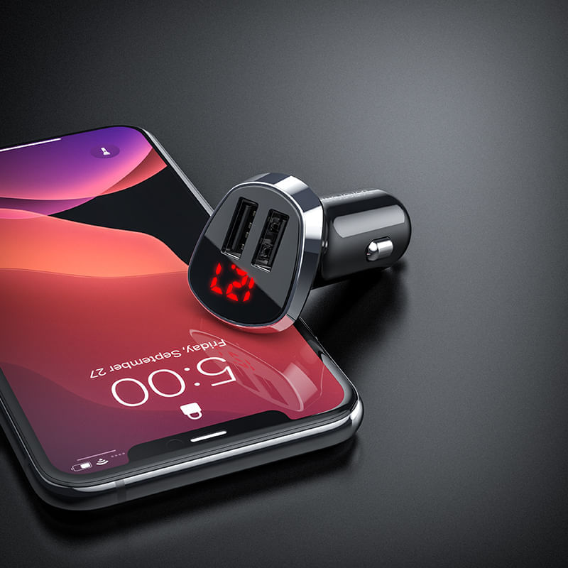 Laptop, Telefoane si Tablete - Telefoane mobile si accesorii - Accesorii Telefoane - Incarcatoare telefoane - Incarcator Auto Dual USB, LED, cu Cablu Lightning, pentru iPhone / Android / Huawei 2.4 A Borofone BZ15 - Negru - Infinity.ro