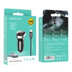 Laptop, Telefoane si Tablete - Telefoane mobile si accesorii - Accesorii Telefoane - Incarcatoare telefoane - Incarcator Auto Dual USB, LED, cu Cablu Lightning, pentru iPhone / Android / Huawei 2.4 A Borofone BZ15 - Negru - Infinity.ro