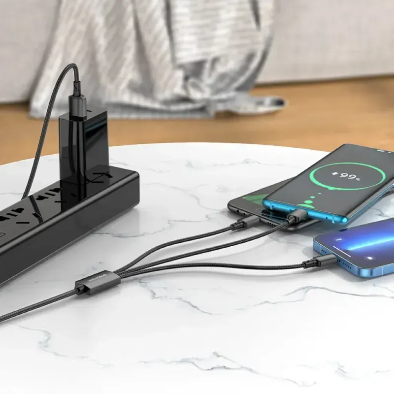 Laptop, Telefoane si Tablete - Telefoane mobile si accesorii - Accesorii Telefoane - Cabluri si adaptoare telefoane - Cablu de Incarcare 3 in 1 USB Type C - MicroUSB - Lighthing, Borofone BX72, 1m - Black - Infinity.ro