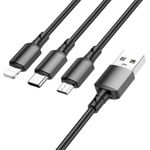 Laptop, Telefoane si Tablete - Telefoane mobile si accesorii - Accesorii Telefoane - Cabluri si adaptoare telefoane - Cablu de Incarcare 3 in 1 USB Type C - MicroUSB - Lighthing, Borofone BX72, 1m - Black - Infinity.ro