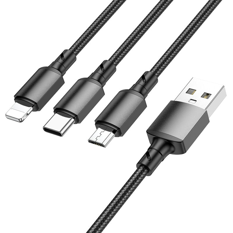 Laptop, Telefoane si Tablete - Telefoane mobile si accesorii - Accesorii Telefoane - Cabluri si adaptoare telefoane - Cablu de Incarcare 3 in 1 USB Type C - MicroUSB - Lighthing, Borofone BX72, 1m - Black - Infinity.ro