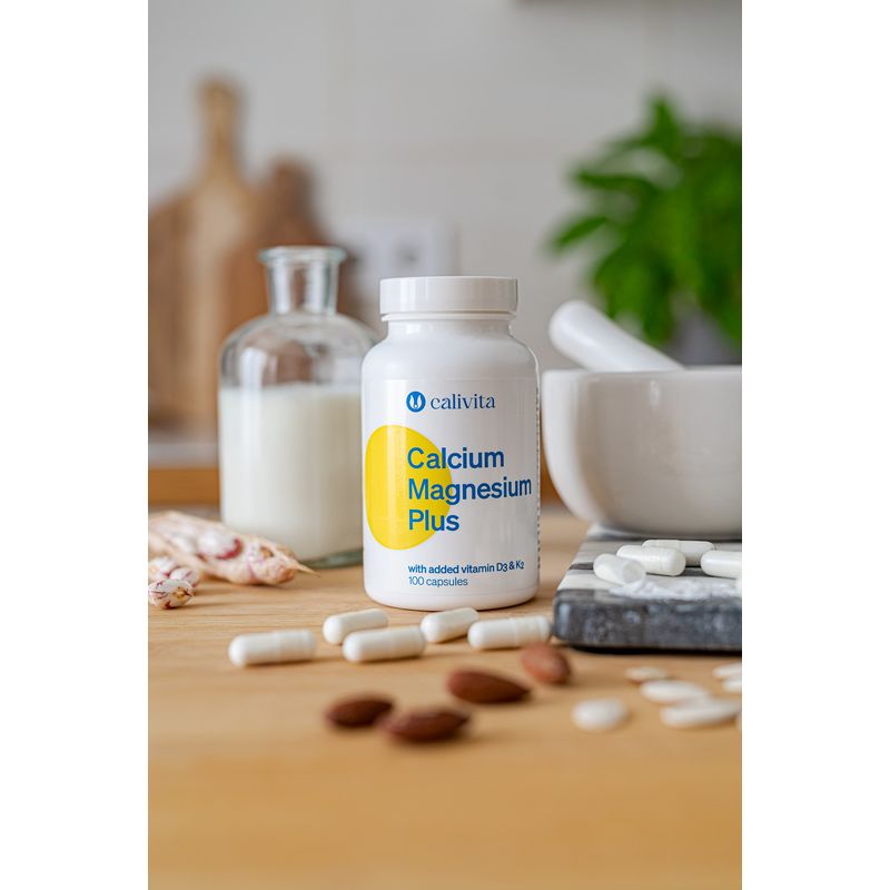 Ingrijire personala si Cosmetice - Sanatate si wellness - Suplimente alimentare - Alte suplimente alimentare - Calcium Magnesium Plus, Supliment alimentar cu Calciu, Magneziu, Vitamina D3 si K2 (100 Capsule) - Calivita - Infinity.ro