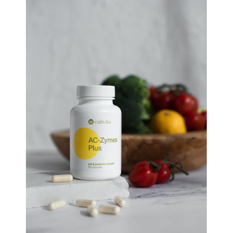 Ingrijire personala si Cosmetice - Sanatate si wellness - Suplimente alimentare - Alte suplimente alimentare - Ac-Zymes Plus Complex de Pro şi Prebiotice pentru sprijinirea Florei Intestinale pe baza de Probiotice (60 c) - Calivita - Infinity.ro