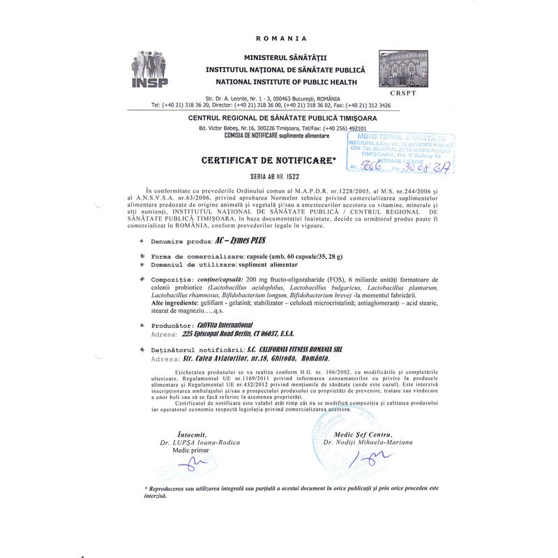 Ingrijire personala si Cosmetice - Sanatate si wellness - Suplimente alimentare - Alte suplimente alimentare - Ac-Zymes Plus Complex de Pro şi Prebiotice pentru sprijinirea Florei Intestinale pe baza de Probiotice (60 c) - Calivita - Infinity.ro