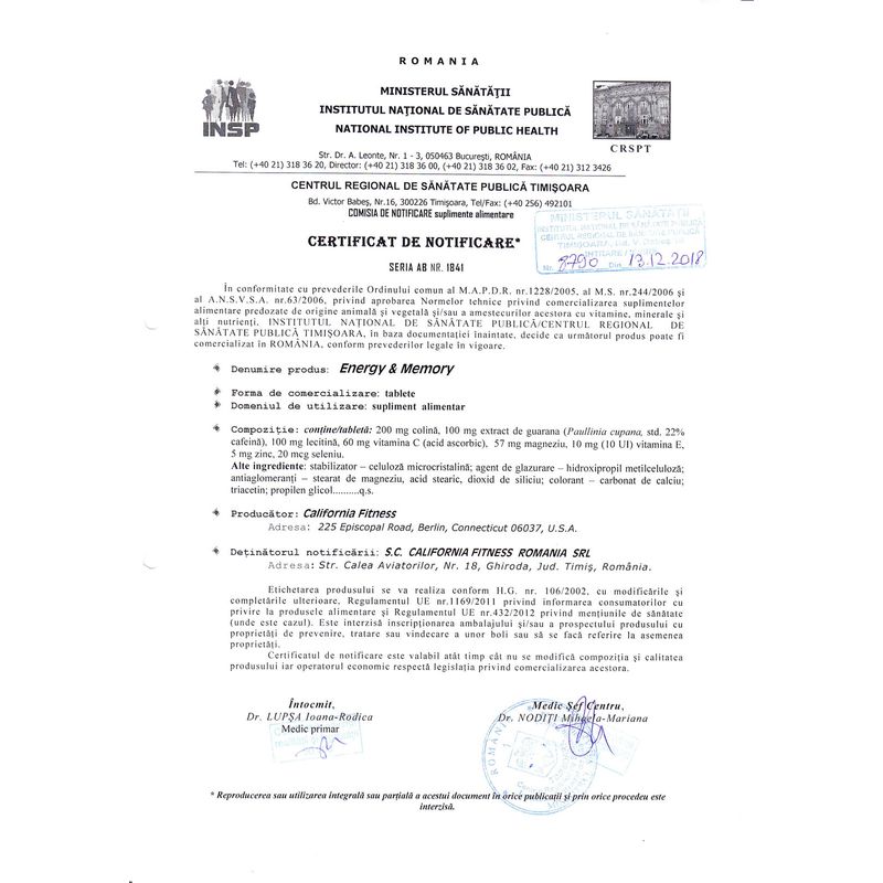 Ingrijire personala si Cosmetice - Sanatate si wellness - Suplimente alimentare - Alte suplimente alimentare - Energy & Memory Energizant Natural cu Cafeina din Guarana Lecitina Vitamine Minerale & Antioxidanti (90 tab.) - Calivita - Infinity.ro