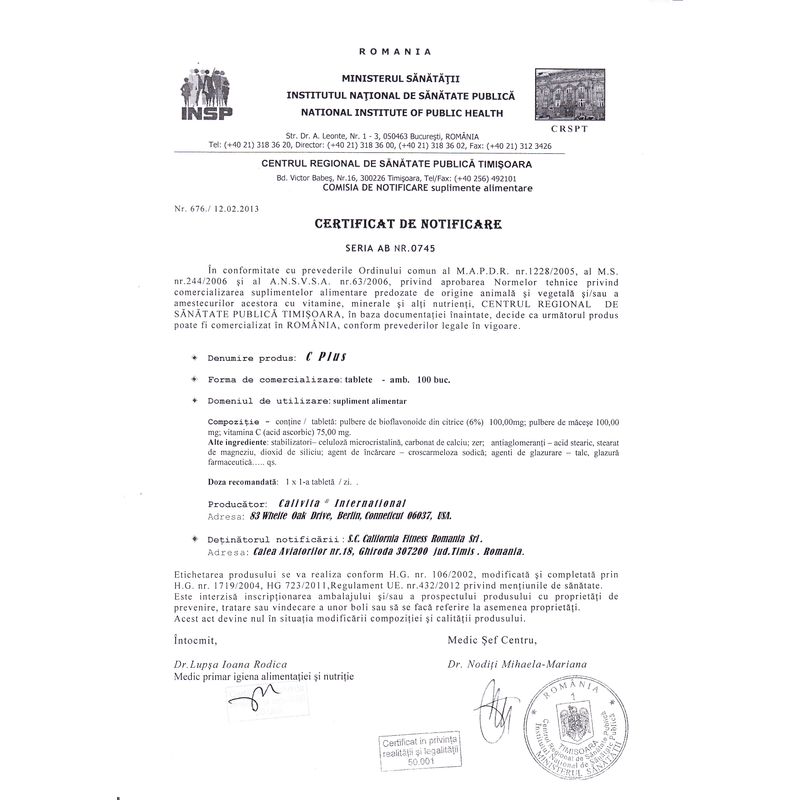 Ingrijire personala si Cosmetice - Sanatate si wellness - Suplimente alimentare - Vitamine si minerale - Complex Vitamina C Plus, intareşte Sistemul Imunitar, Ajuta organismul in caz de gripa sau raceala, 100 Tablete Calivita - Infinity.ro