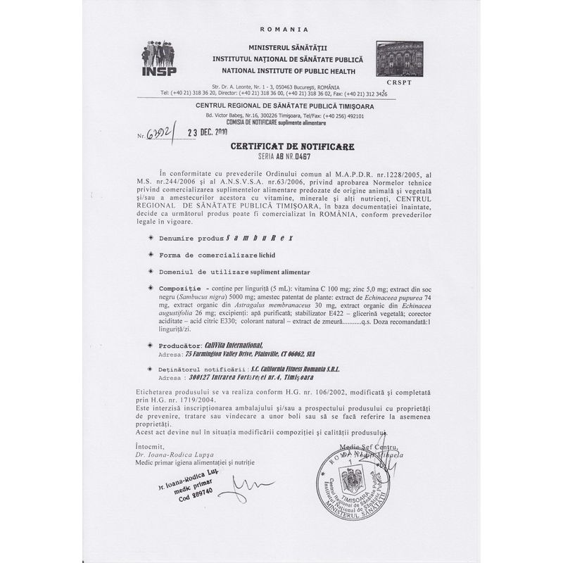 Ingrijire personala si Cosmetice - Sanatate si wellness - Suplimente alimentare - Alte suplimente alimentare - SambuRex Complex Nutritiv pentru Imunitate din Extract de Soc negru cu Echinaceea Vitamina C si Zinc (240 ml) - CaliVita - Infinity.ro