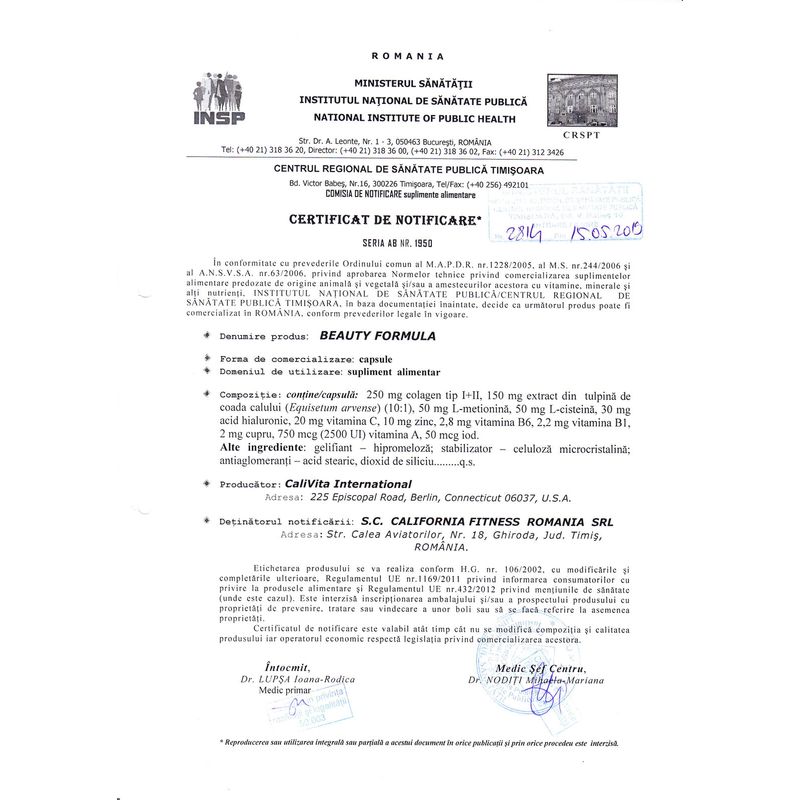 Ingrijire personala si Cosmetice - Sanatate si wellness - Suplimente alimentare - Alte suplimente alimentare - Beauty Formula Supliment pentru Frumusete, Regenereaza şi Fortifica Structura Firului de Par (60 Tablete) - Calivita - Infinity.ro