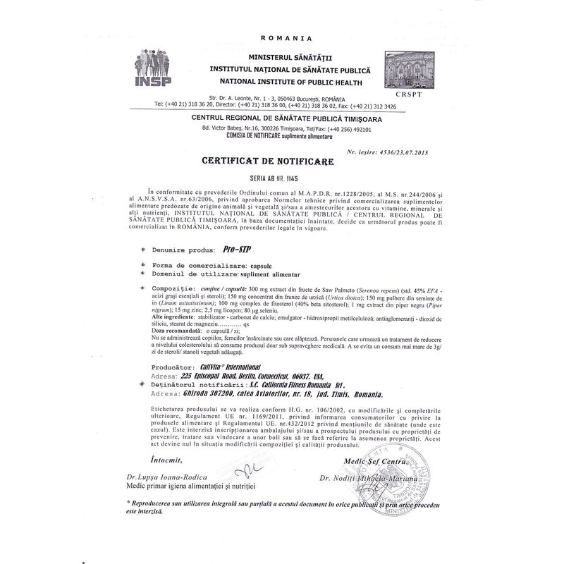 Ingrijire personala si Cosmetice - Sanatate si wellness - Suplimente alimentare - Alte suplimente alimentare - Pro-STP Prostata Supliment Alimentar pentru Protectia Prostatei (60 cps) - Calivita - Infinity.ro