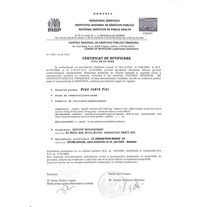 Ingrijire personala si Cosmetice - Sanatate si wellness - Suplimente alimentare - Alte suplimente alimentare - Mega Co Q10 Plus Complex Megadoza de CoQ10 şi Antioxidanti 60 capsule - CaliVita - Infinity.ro