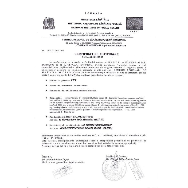 Ingrijire personala si Cosmetice - Sanatate si wellness - Suplimente alimentare - Alte suplimente alimentare - Complex de plante diuretice si antibacteriene pentru protectia tractului urinar, URX, 60 tablete, CaliVita - Infinity.ro