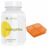 Ingrijire personala si Cosmetice - Sanatate si wellness - Suplimente alimentare - Vitamine si minerale - Acidophillus Set Supliment alimentar si Cutie pilule, cu probiotice si fibre (100 capsule) - Calivita - Infinity.ro