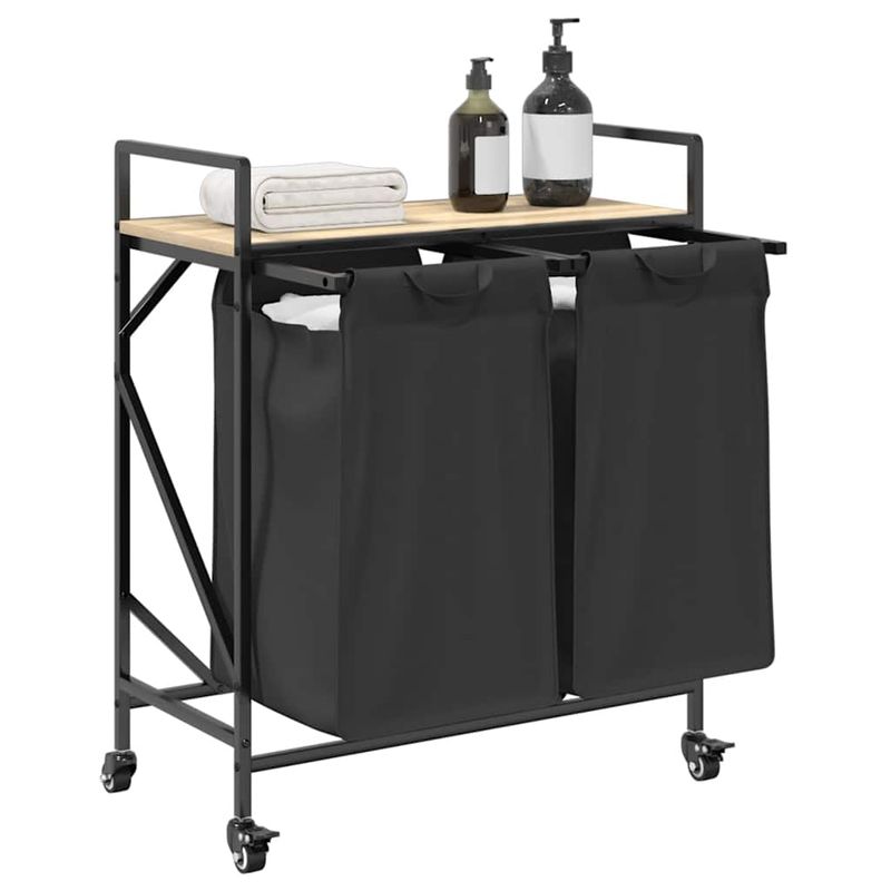 Casa si Gradina - Sanitare - Suporturi si accesorii baie - Accesorii baie - Cos de rufe 2 compartimente cu roti stejar sonoma - Infinity.ro