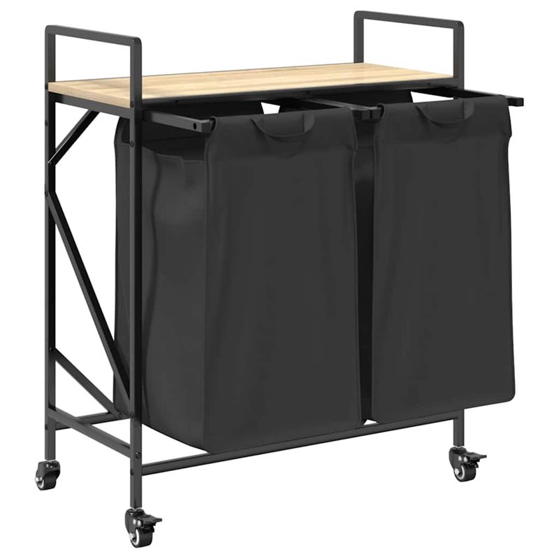 Casa si Gradina - Sanitare - Suporturi si accesorii baie - Accesorii baie - Cos de rufe 2 compartimente cu roti stejar sonoma - Infinity.ro