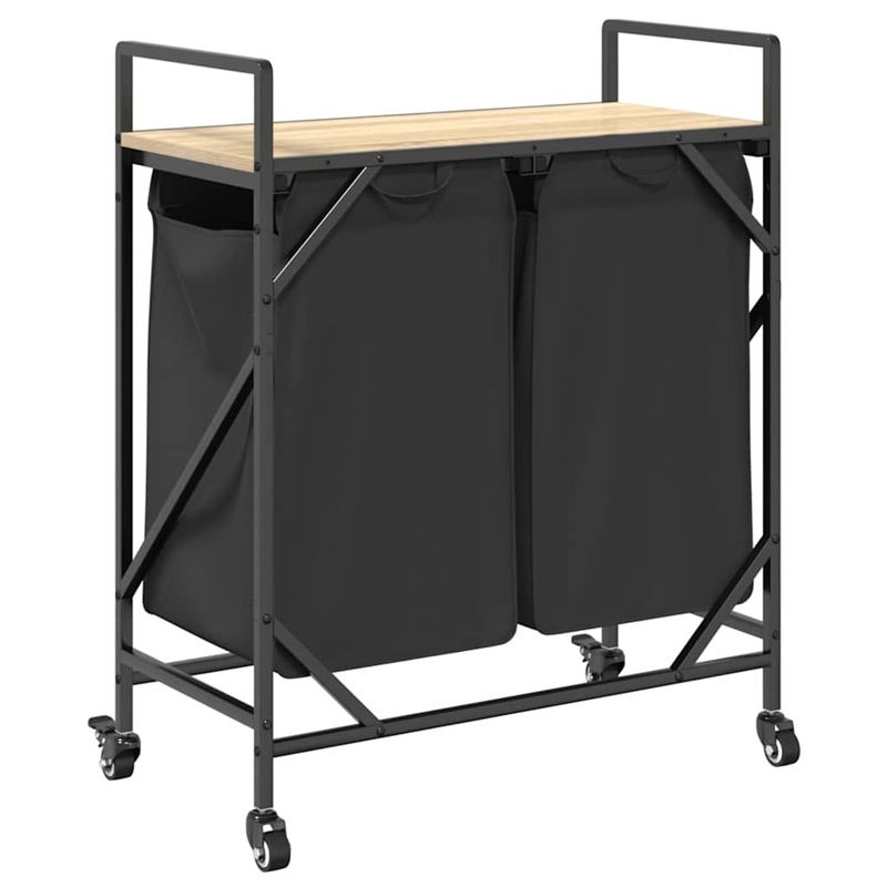 Casa si Gradina - Sanitare - Suporturi si accesorii baie - Accesorii baie - Cos de rufe 2 compartimente cu roti stejar sonoma - Infinity.ro