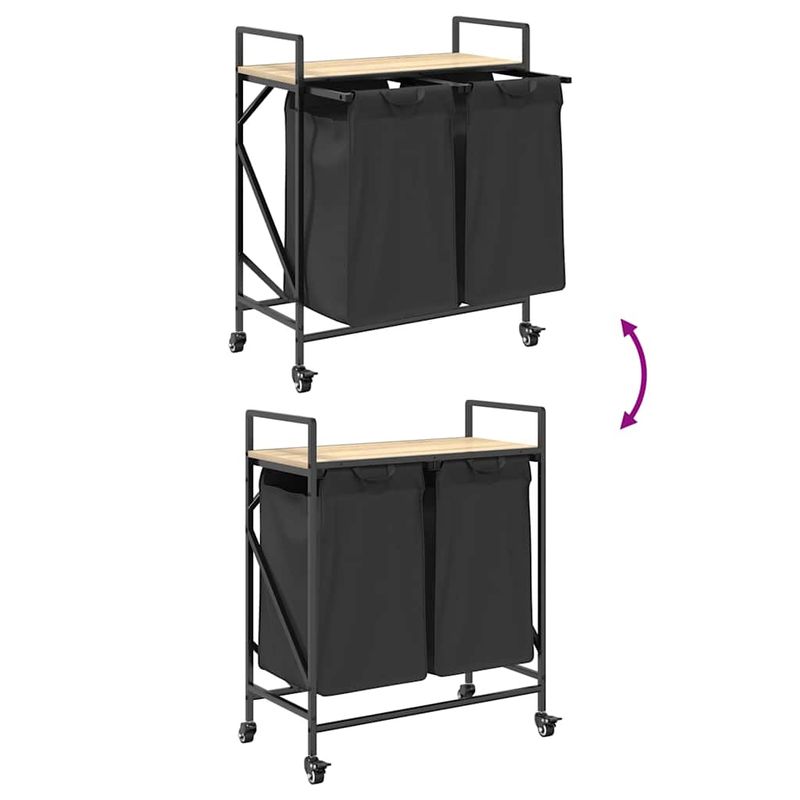 Casa si Gradina - Sanitare - Suporturi si accesorii baie - Accesorii baie - Cos de rufe 2 compartimente cu roti stejar sonoma - Infinity.ro