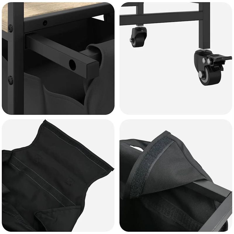 Casa si Gradina - Sanitare - Suporturi si accesorii baie - Accesorii baie - Cos de rufe 2 compartimente cu roti stejar sonoma - Infinity.ro