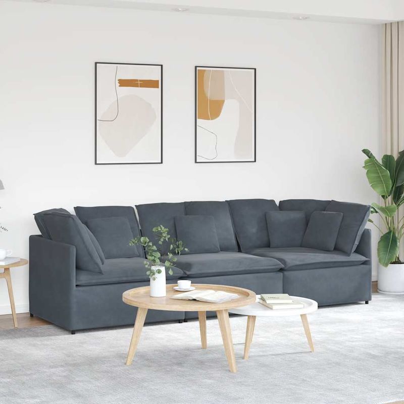 Casa si Gradina - Mobilier - Canapele si coltare - Canapele - Canapea modulara cu perne catifea gri inchis - Infinity.ro