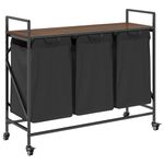 Casa si Gradina - Sanitare - Suporturi si accesorii baie - Accesorii baie - Cos de rufe 3 compartimente cu roti stejar maro - Infinity.ro