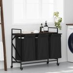 Casa si Gradina - Sanitare - Suporturi si accesorii baie - Accesorii baie - Cos de rufe 3 compartimente cu roti stejar maro - Infinity.ro