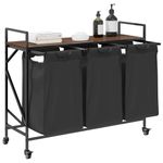 Casa si Gradina - Sanitare - Suporturi si accesorii baie - Accesorii baie - Cos de rufe 3 compartimente cu roti stejar maro - Infinity.ro