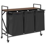 Casa si Gradina - Sanitare - Suporturi si accesorii baie - Accesorii baie - Cos de rufe 3 compartimente cu roti stejar maro - Infinity.ro