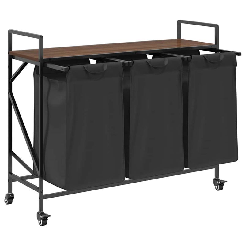 Casa si Gradina - Sanitare - Suporturi si accesorii baie - Accesorii baie - Cos de rufe 3 compartimente cu roti stejar maro - Infinity.ro