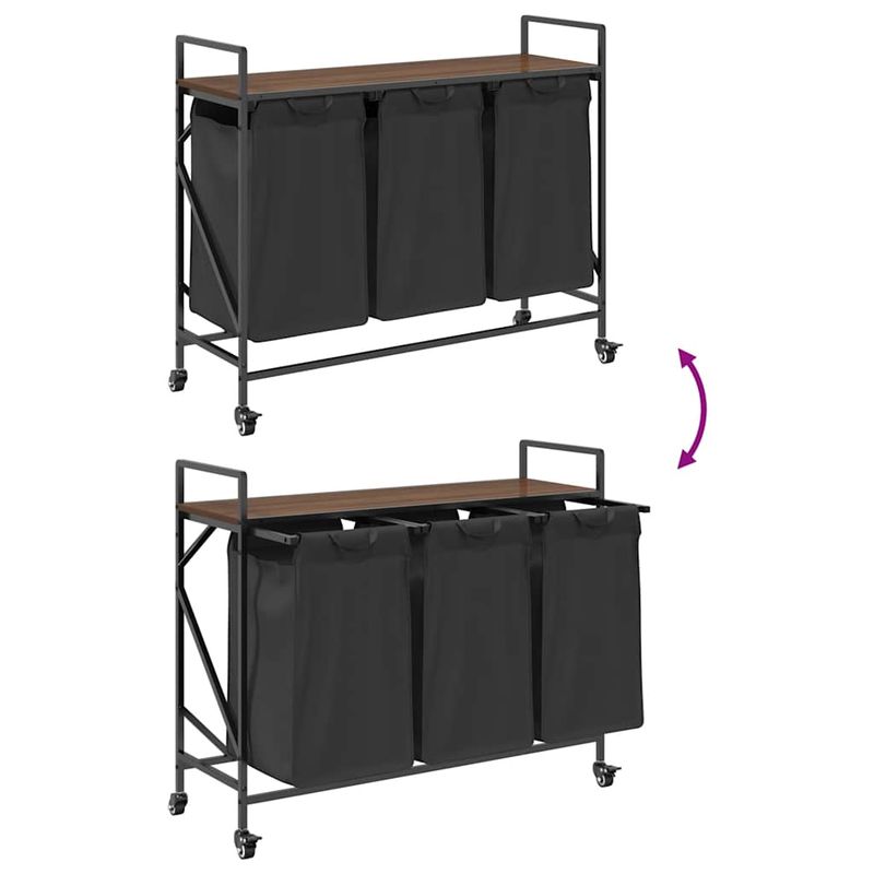 Casa si Gradina - Sanitare - Suporturi si accesorii baie - Accesorii baie - Cos de rufe 3 compartimente cu roti stejar maro - Infinity.ro