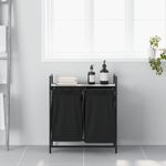 Casa si Gradina - Sanitare - Suporturi si accesorii baie - Accesorii baie - Cos de rufe 2 compartimente cu raft sonoma gri - Infinity.ro