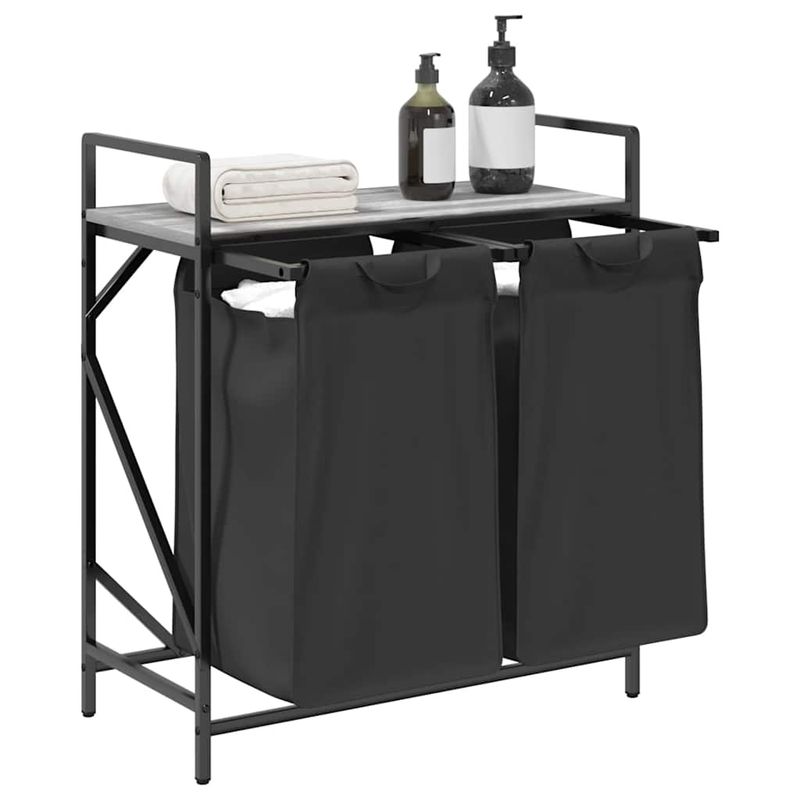 Casa si Gradina - Sanitare - Suporturi si accesorii baie - Accesorii baie - Cos de rufe 2 compartimente cu raft sonoma gri - Infinity.ro