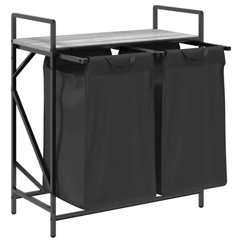 Casa si Gradina - Sanitare - Suporturi si accesorii baie - Accesorii baie - Cos de rufe 2 compartimente cu raft sonoma gri - Infinity.ro