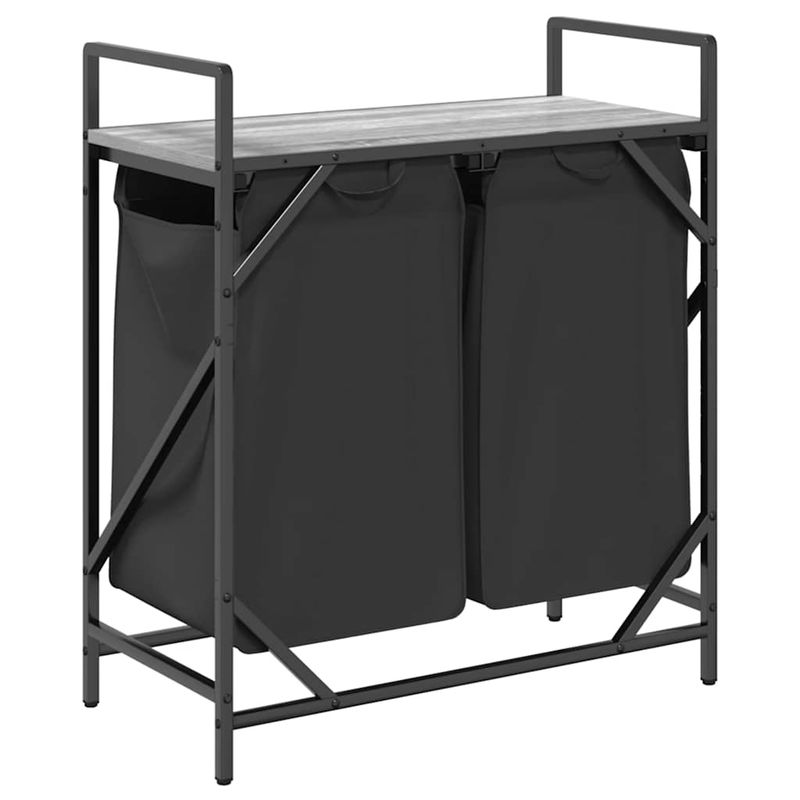 Casa si Gradina - Sanitare - Suporturi si accesorii baie - Accesorii baie - Cos de rufe 2 compartimente cu raft sonoma gri - Infinity.ro