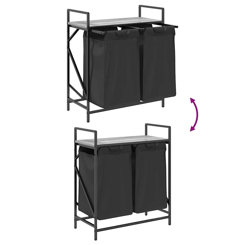 Casa si Gradina - Sanitare - Suporturi si accesorii baie - Accesorii baie - Cos de rufe 2 compartimente cu raft sonoma gri - Infinity.ro