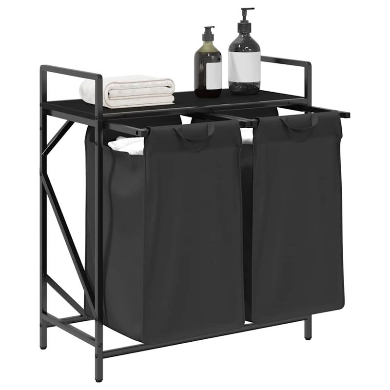 Casa si Gradina - Sanitare - Suporturi si accesorii baie - Accesorii baie - Cos de rufe 2 compartimente cu raft stejar negru - Infinity.ro