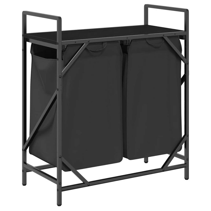 Casa si Gradina - Sanitare - Suporturi si accesorii baie - Accesorii baie - Cos de rufe 2 compartimente cu raft stejar negru - Infinity.ro