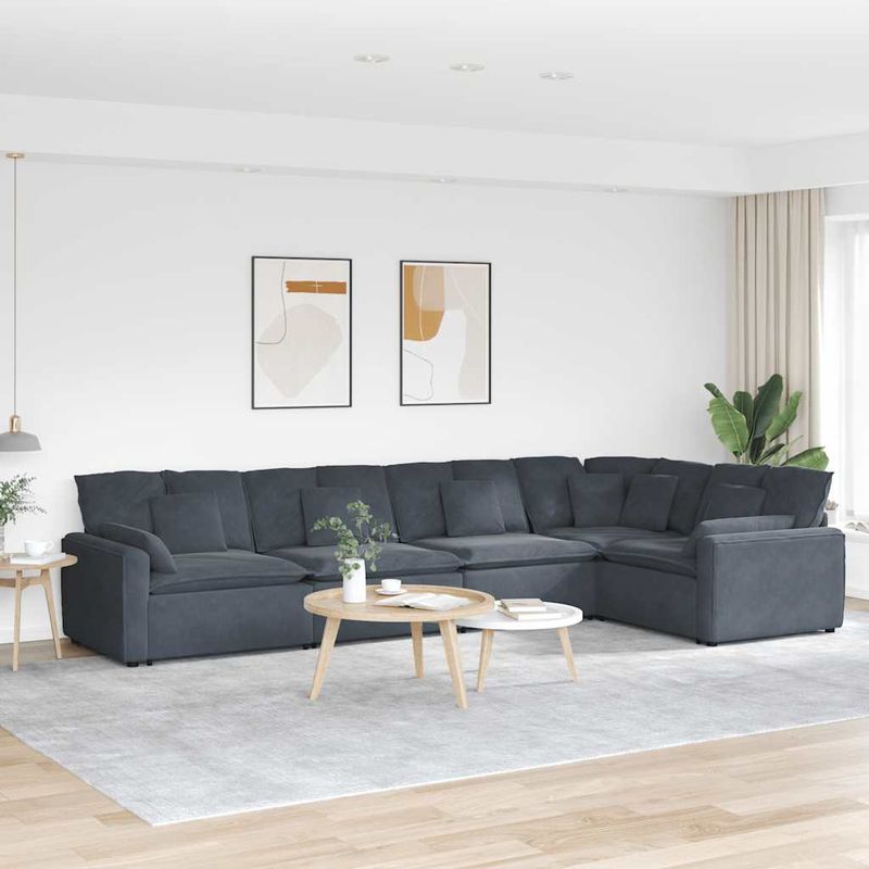 Casa si Gradina - Mobilier - Canapele si coltare - Canapele - Canapea modulara cu perne catifea gri inchis - Infinity.ro