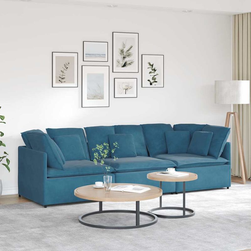 Casa si Gradina - Mobilier - Canapele si coltare - Canapele - Canapea modulara cu perne, albastru, catifea - Infinity.ro