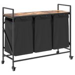 Casa si Gradina - Sanitare - Suporturi si accesorii baie - Accesorii baie - Cos de rufe 3 compartimente cu roti stejar fumuriu - Infinity.ro