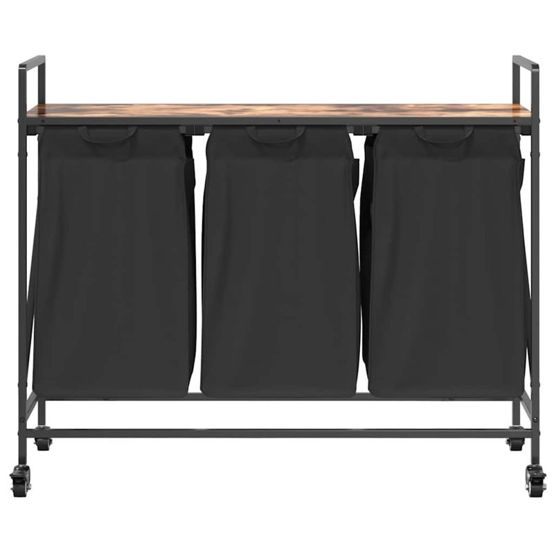 Casa si Gradina - Sanitare - Suporturi si accesorii baie - Accesorii baie - Cos de rufe 3 compartimente cu roti stejar fumuriu - Infinity.ro