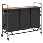 Casa si Gradina - Sanitare - Suporturi si accesorii baie - Accesorii baie - Cos de rufe 3 compartimente cu roti stejar fumuriu - Infinity.ro