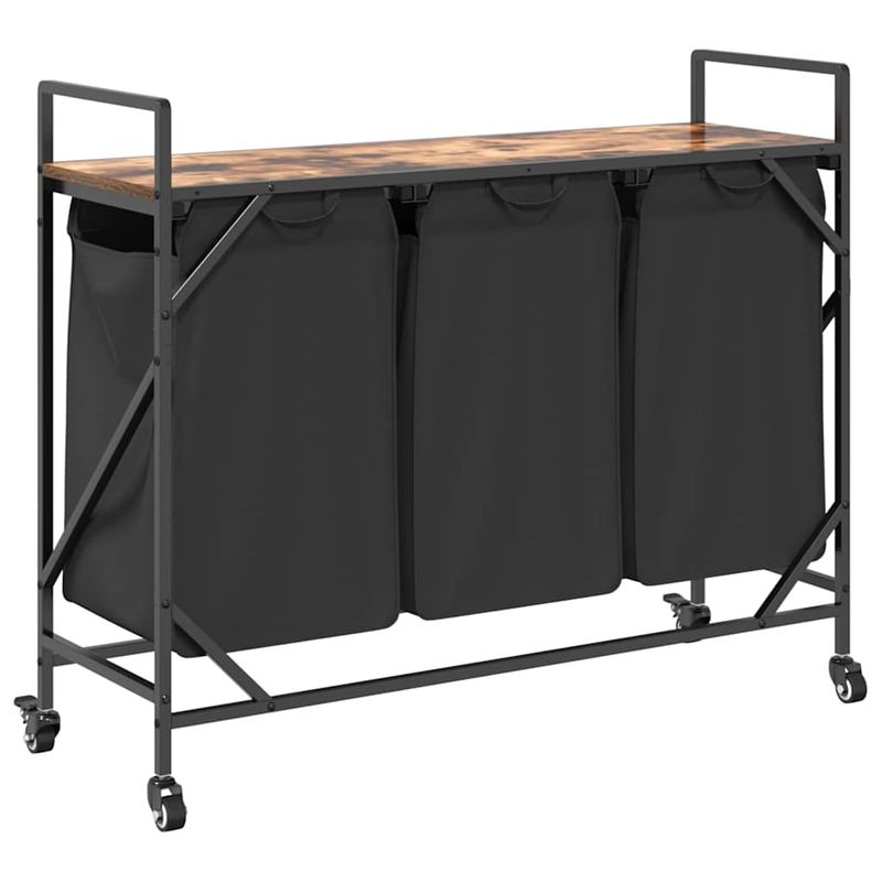 Casa si Gradina - Sanitare - Suporturi si accesorii baie - Accesorii baie - Cos de rufe 3 compartimente cu roti stejar fumuriu - Infinity.ro